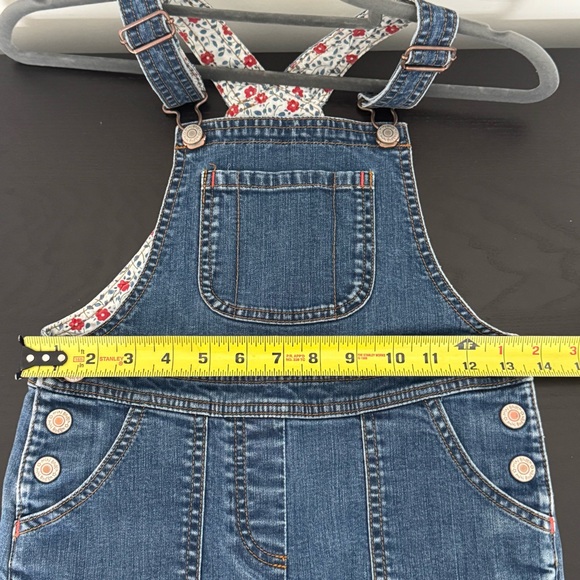 Mini Boden Girls 7-8Y Denim Overalls Medium Wash Stretch Pockets - Picture 8 of 10